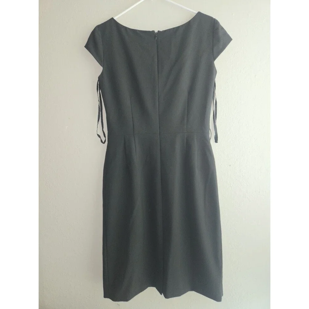Antonio Melani Black Sheath Dress Size 6 Formal Pleated Cap Sleeve Office Party